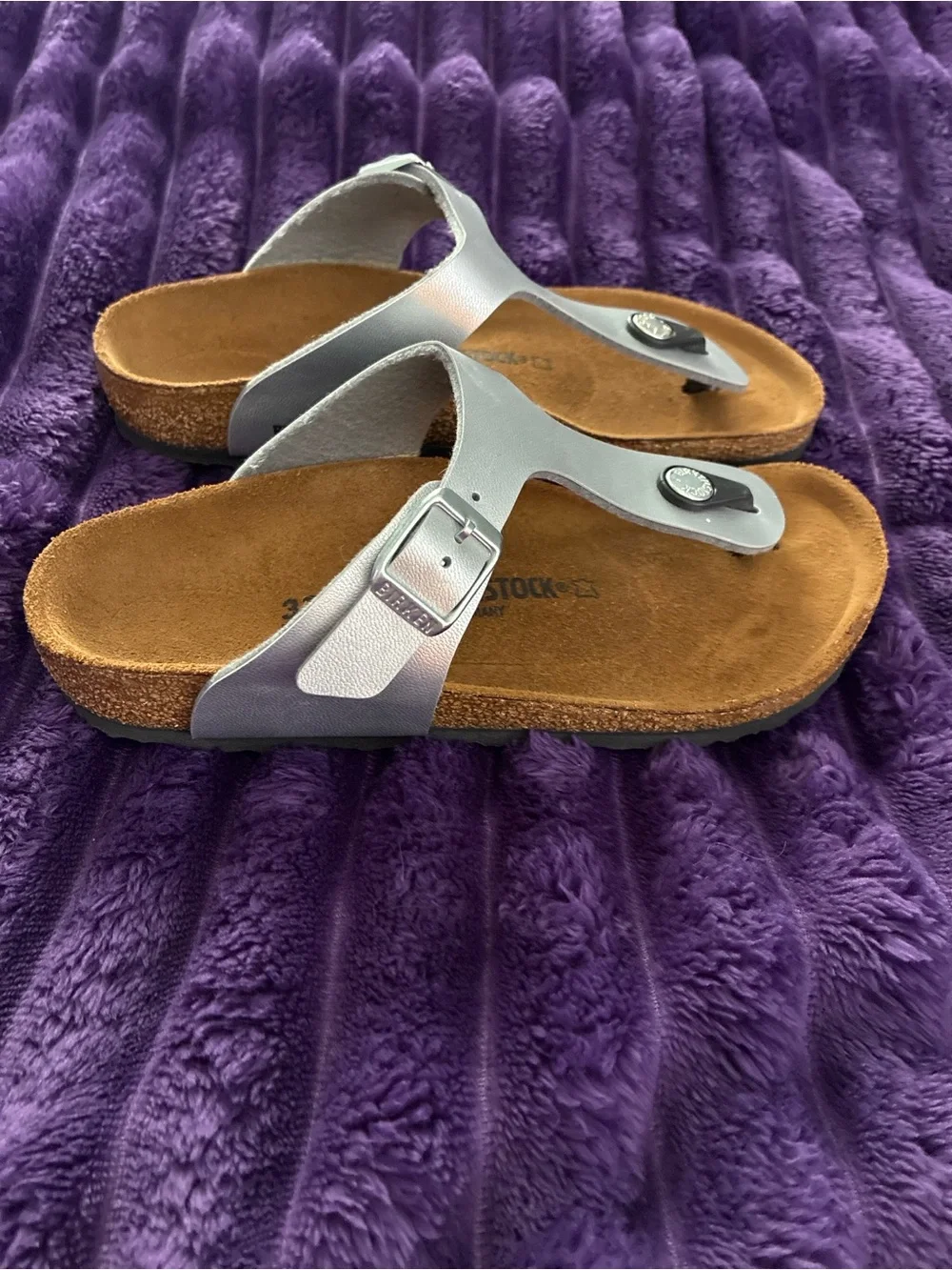 Birkenstock Silver T-Strap Kids Sandals